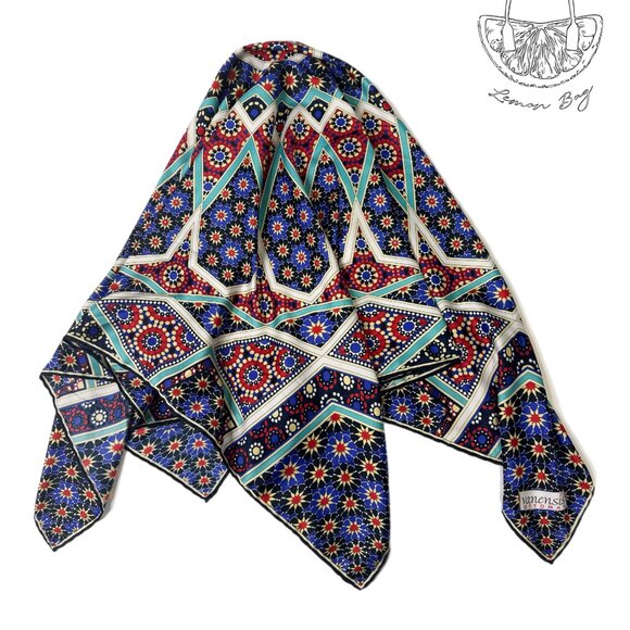 Vanensis Ottoman / Square Colorful Pattern Turkish Scarf / Blue Red - Picture 4 of 5